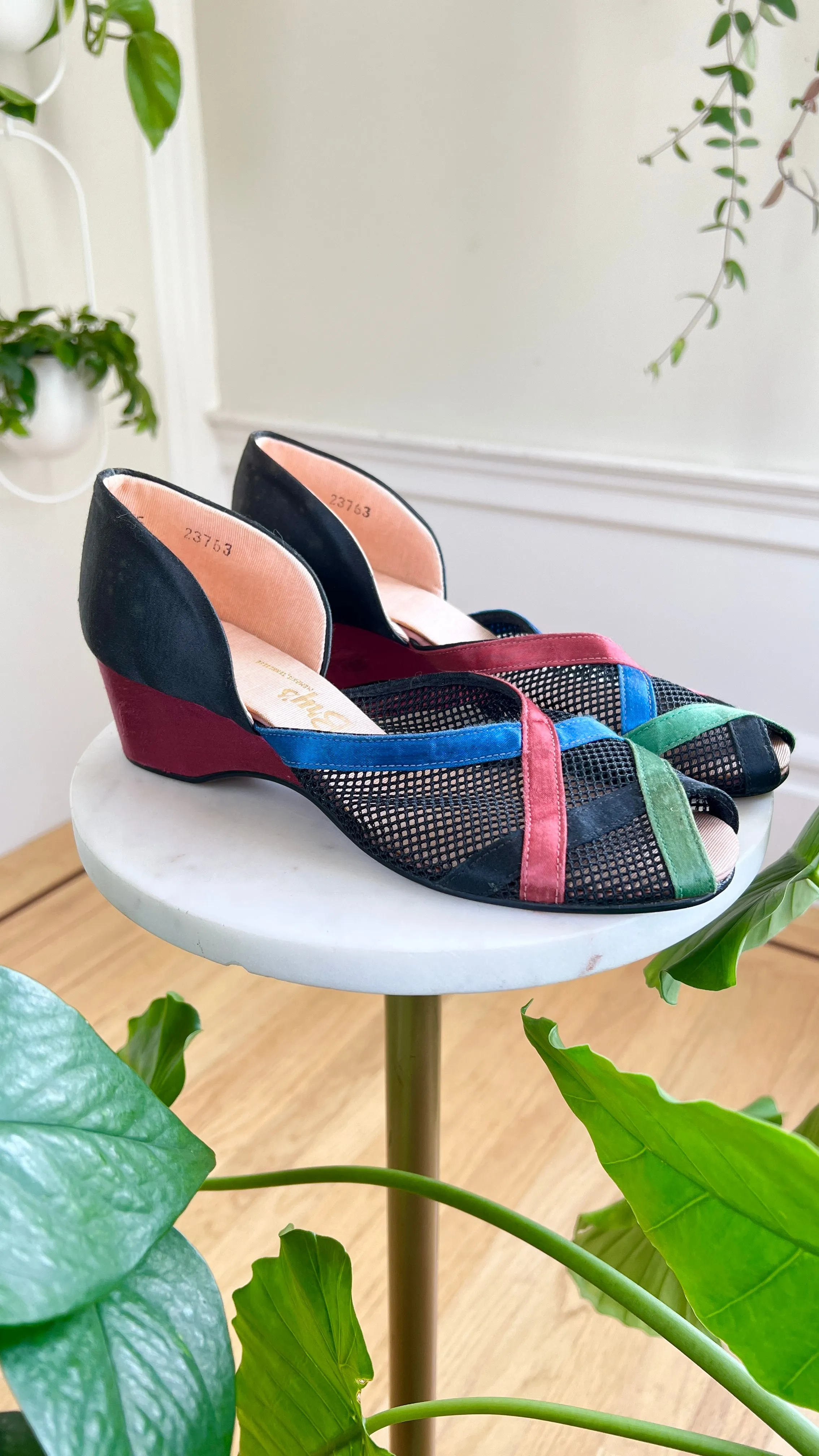 1940s Satin   Mesh Wedges | size US 8.5/9
