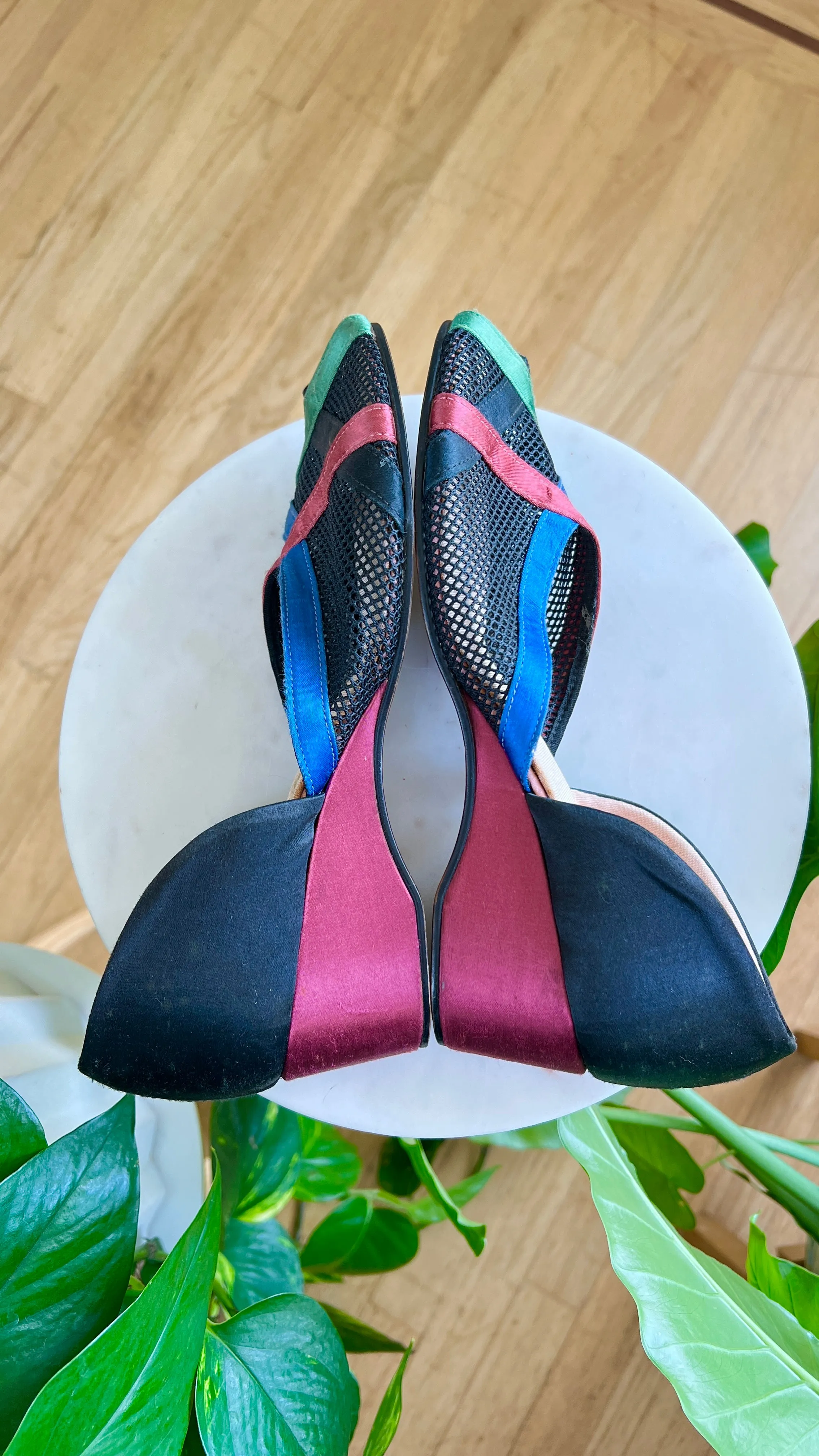 1940s Satin   Mesh Wedges | size US 8.5/9