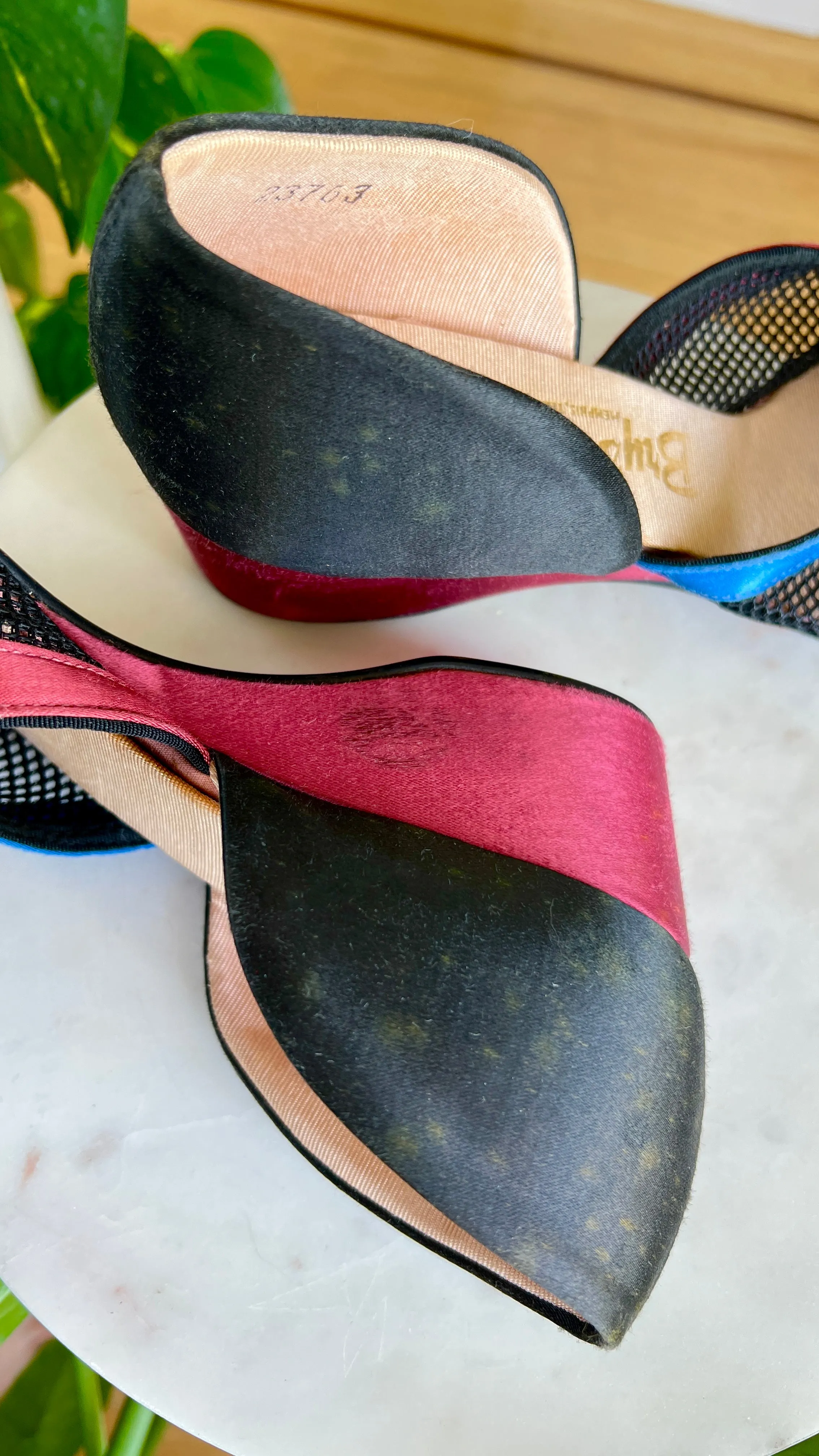1940s Satin   Mesh Wedges | size US 8.5/9