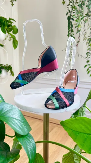 1940s Satin   Mesh Wedges | size US 8.5/9