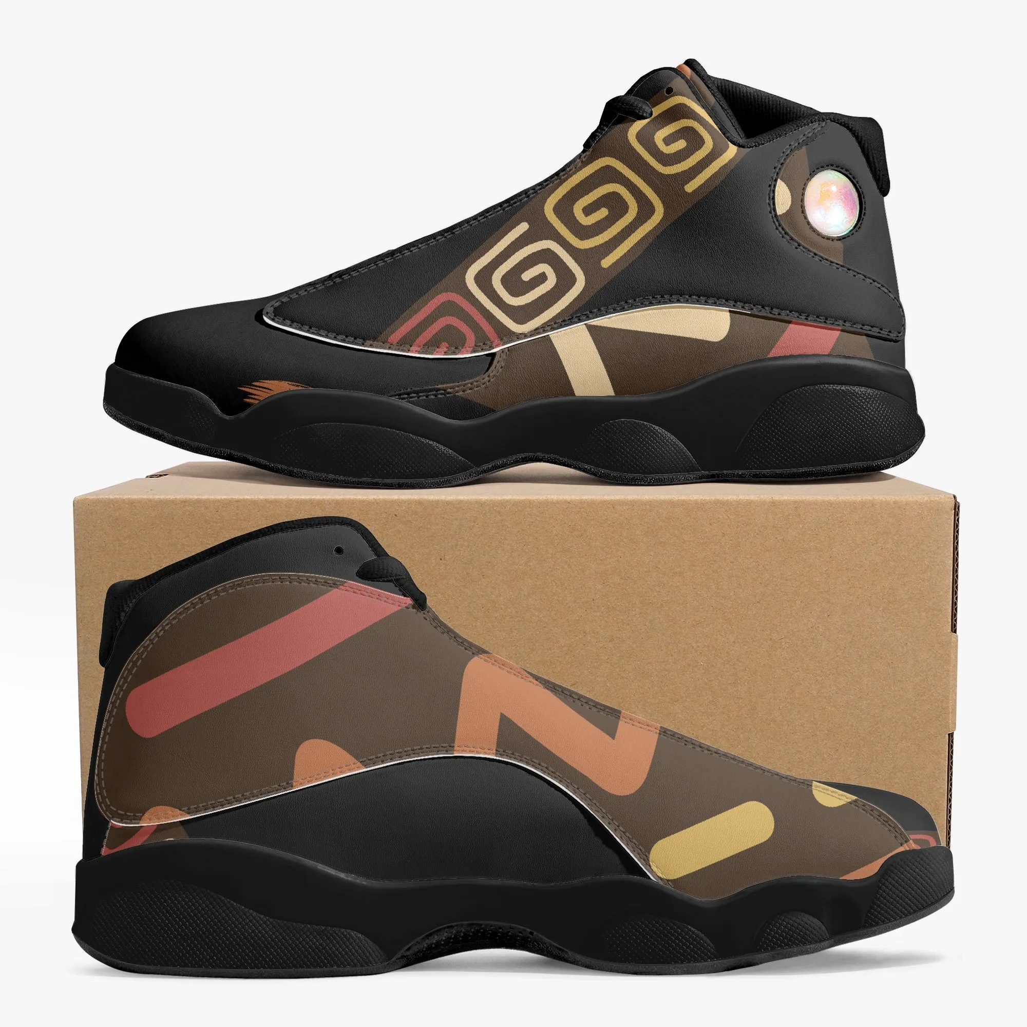 326. Black Sole High-Top Leather Basketball Sneakers