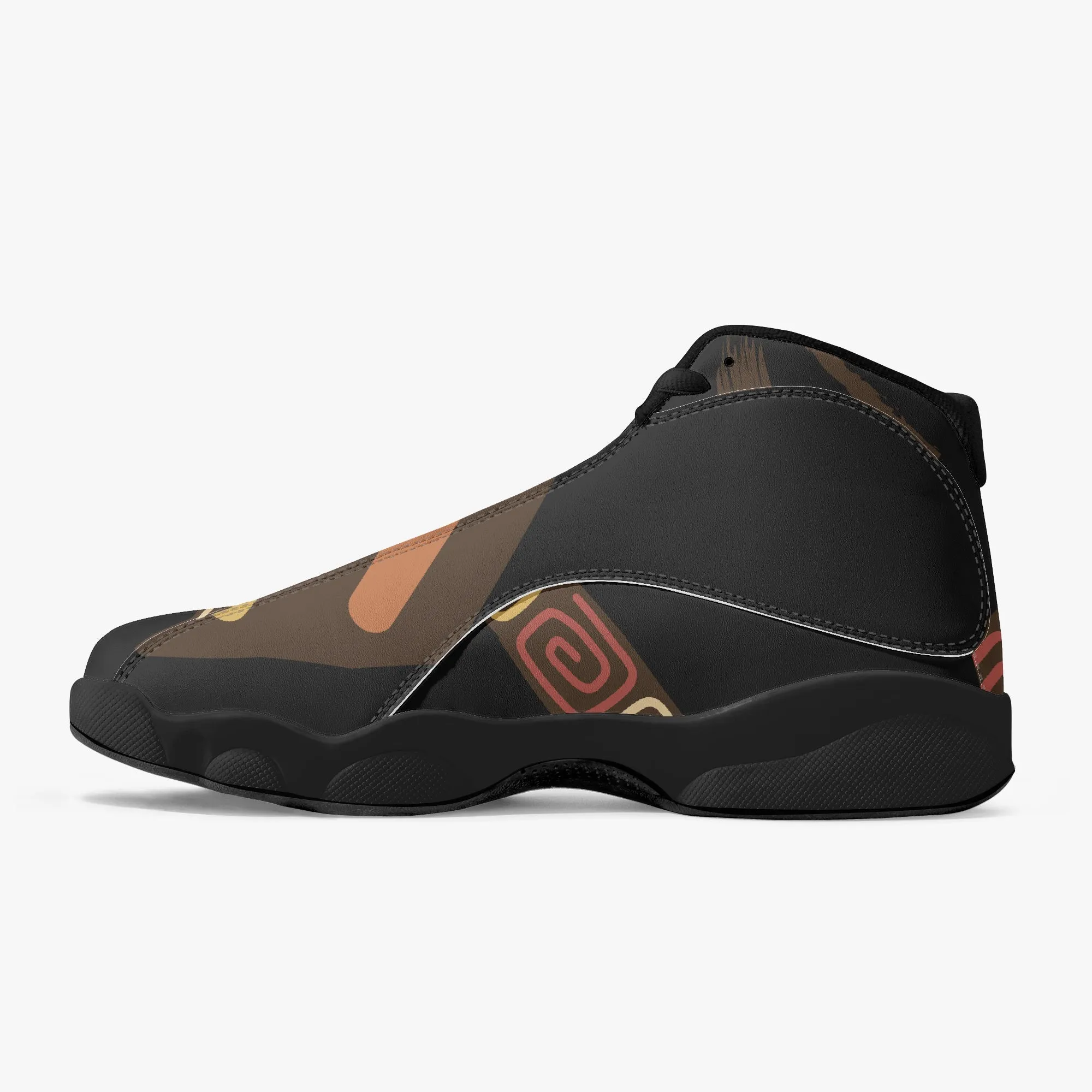 326. Black Sole High-Top Leather Basketball Sneakers