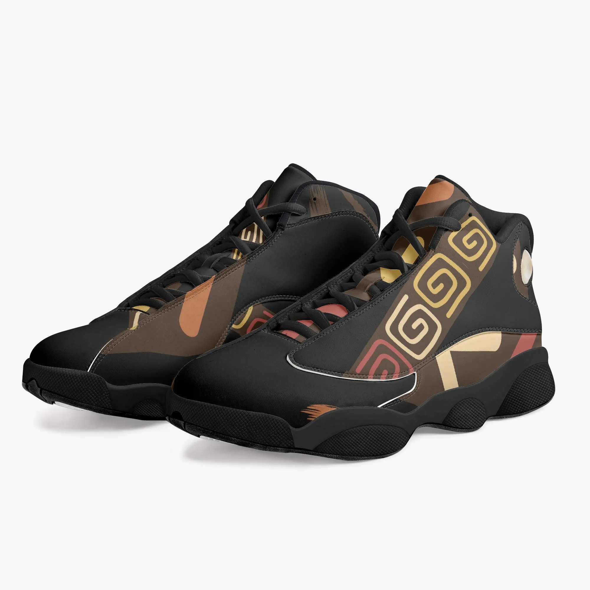 326. Black Sole High-Top Leather Basketball Sneakers