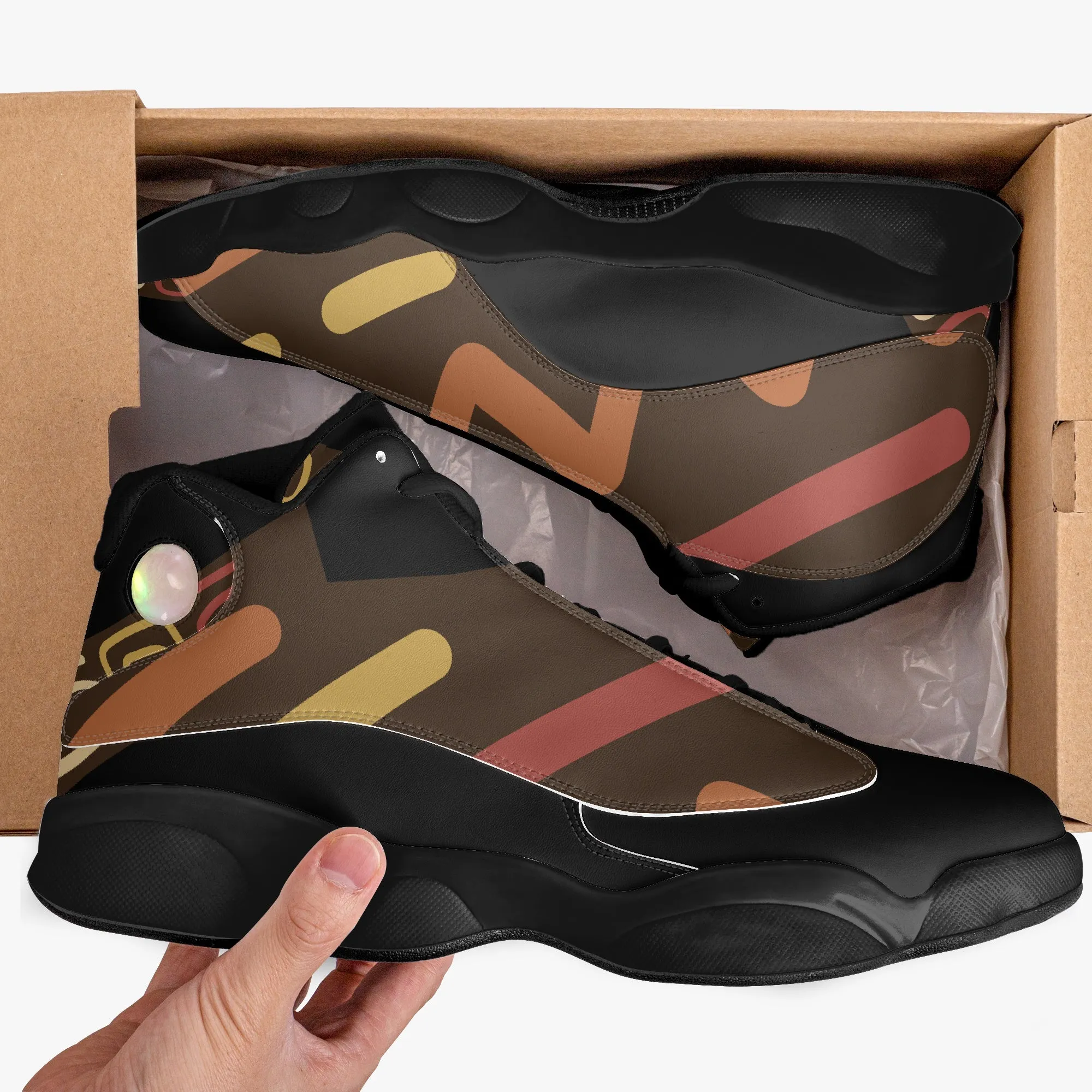 326. Black Sole High-Top Leather Basketball Sneakers