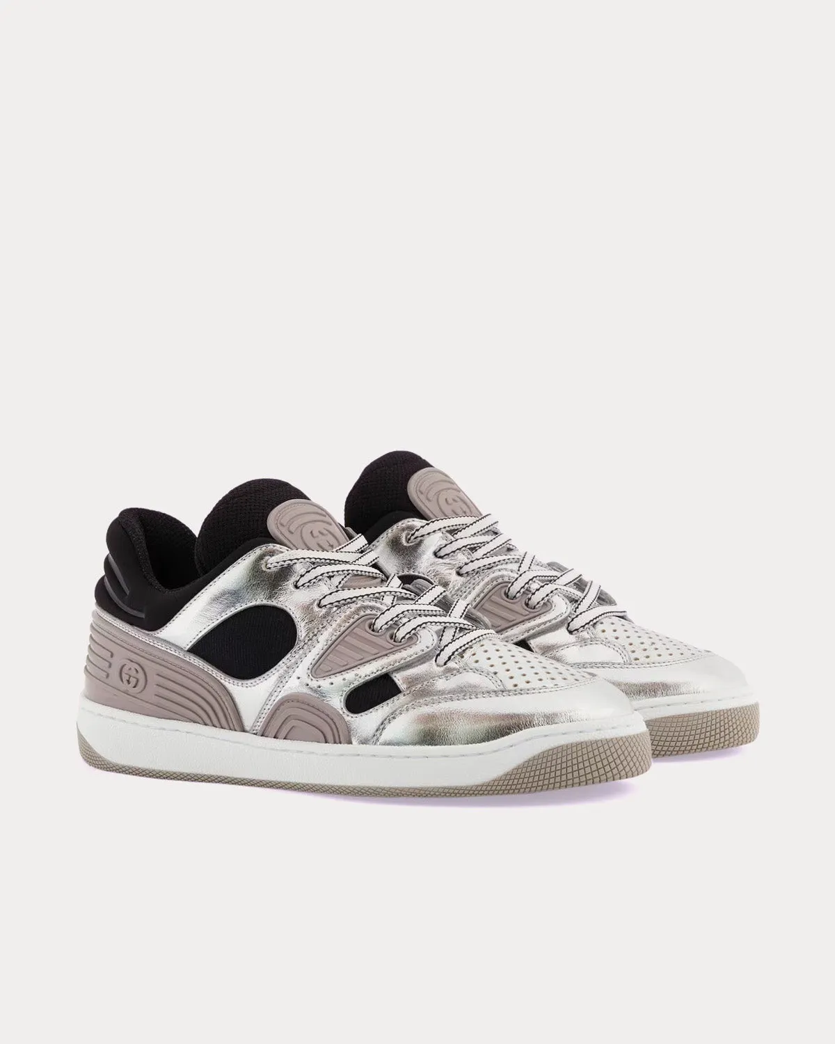 Basket Leather Silver Metallic Low Top Sneakers