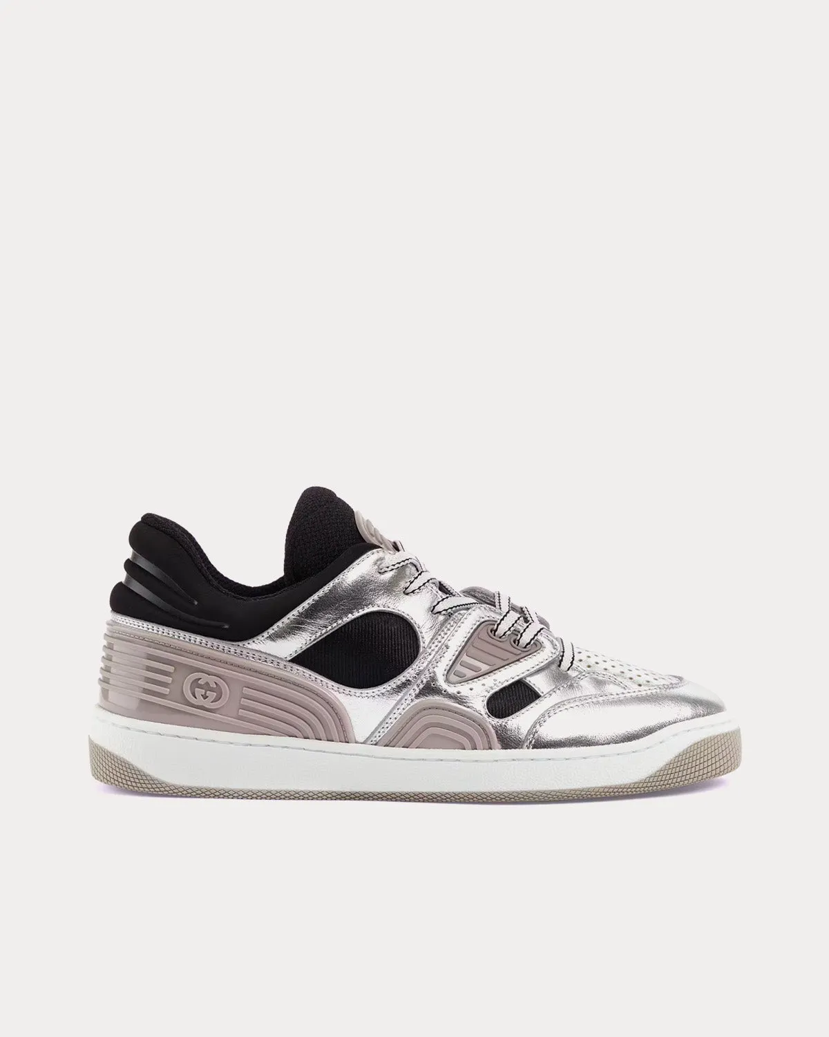Basket Leather Silver Metallic Low Top Sneakers