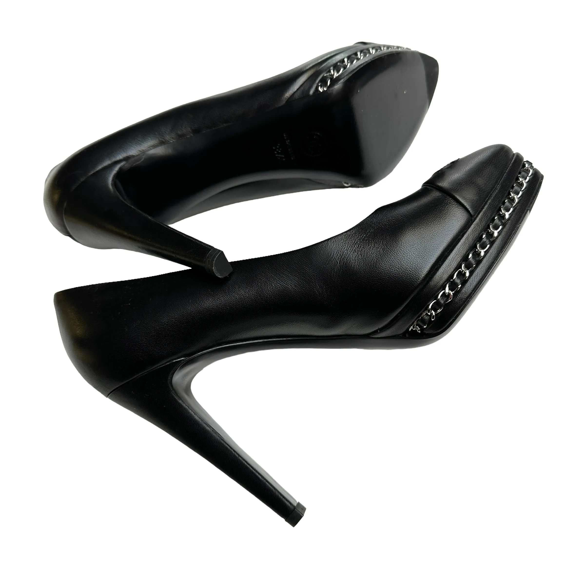 Black Leather Heels w/Chains - 8.5