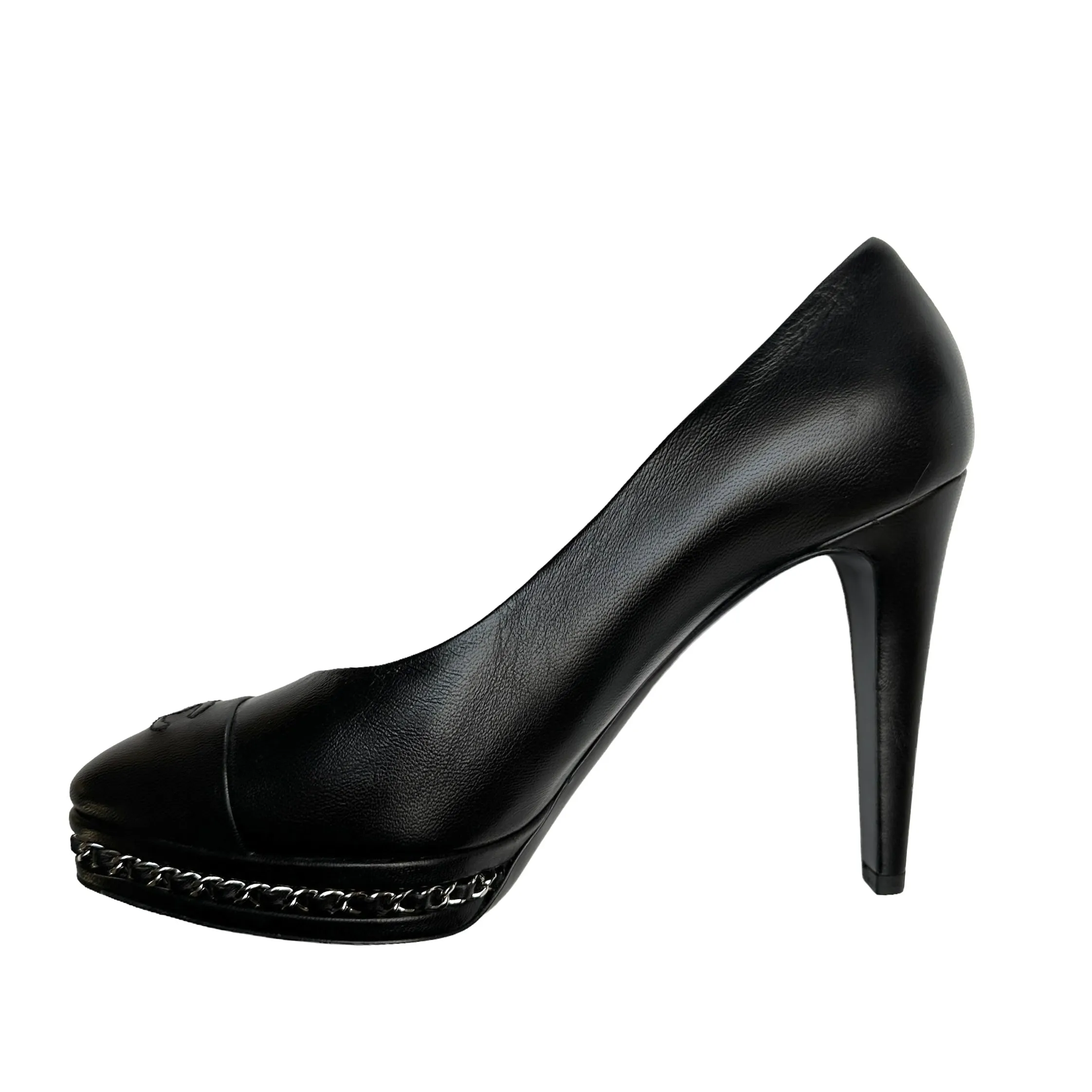 Black Leather Heels w/Chains - 8.5