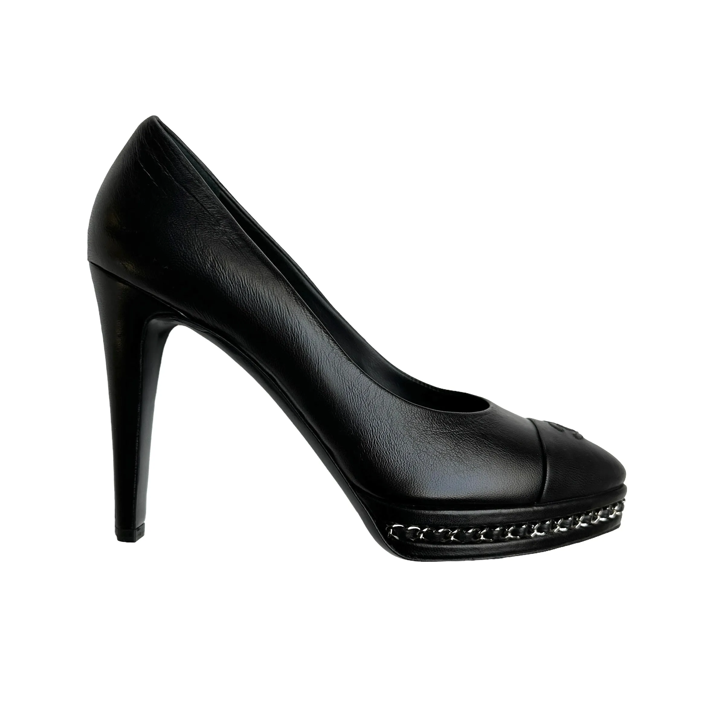 Black Leather Heels w/Chains - 8.5