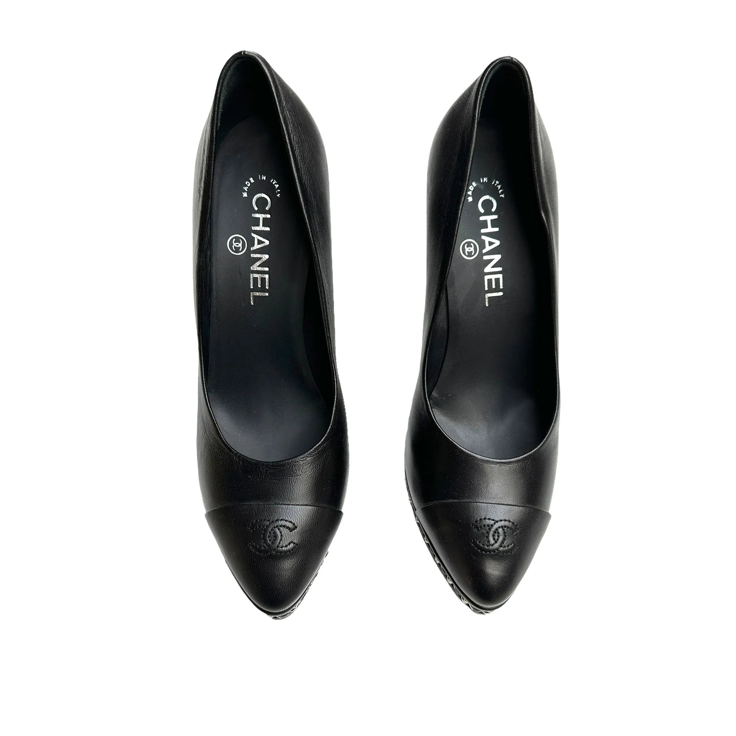 Black Leather Heels w/Chains - 8.5