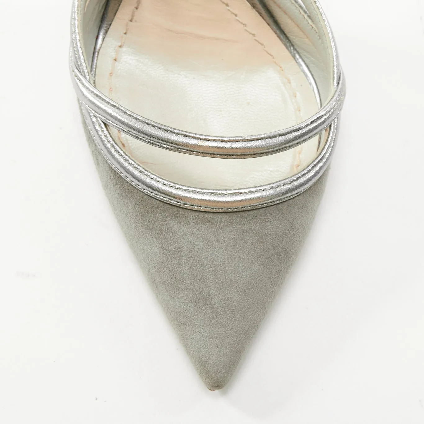 DIOR Raf Simons grey suede metallic silver trims strappy pumps EU35.5
