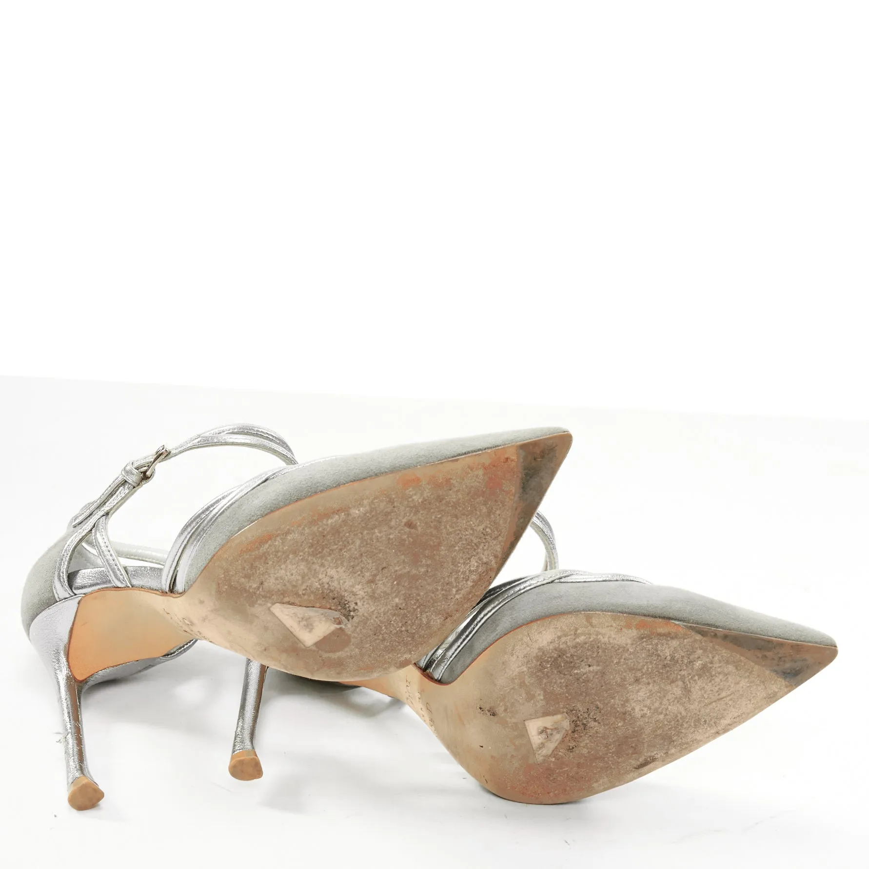 DIOR Raf Simons grey suede metallic silver trims strappy pumps EU35.5