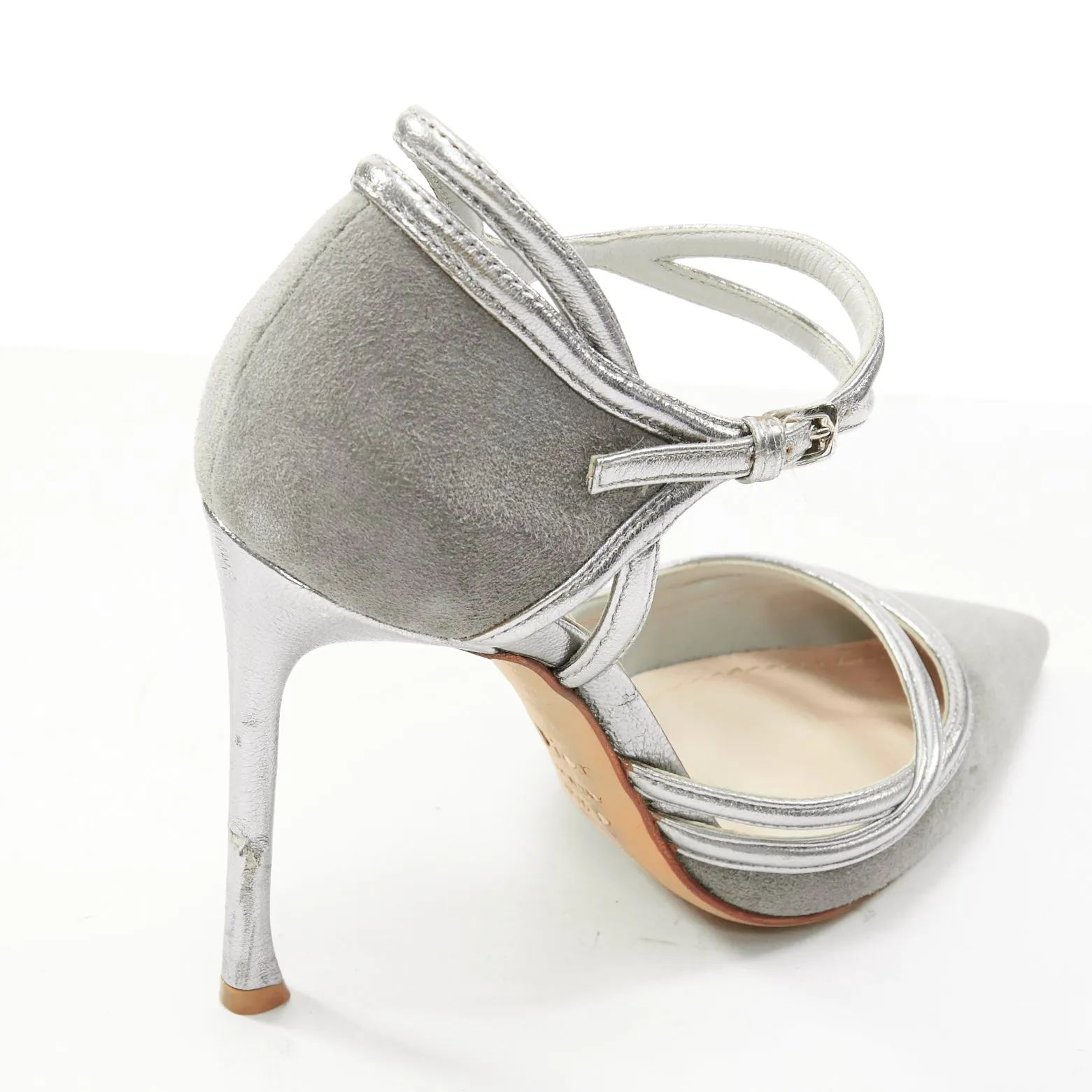 DIOR Raf Simons grey suede metallic silver trims strappy pumps EU35.5