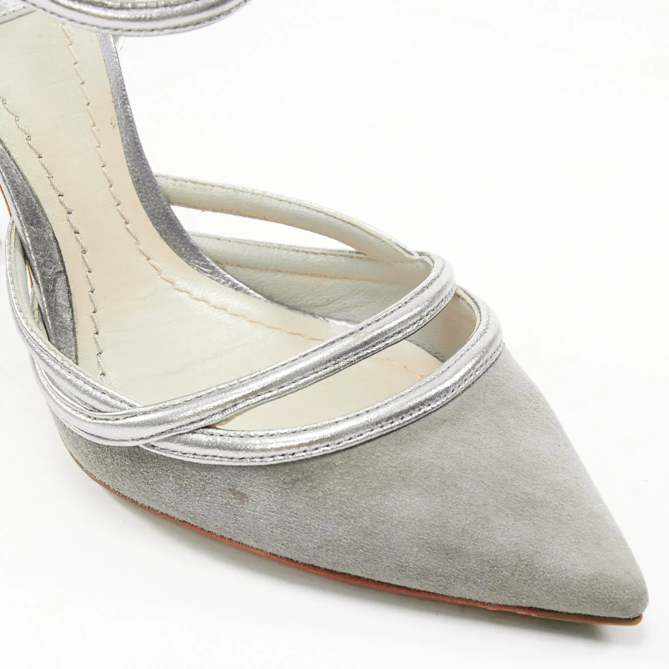 DIOR Raf Simons grey suede metallic silver trims strappy pumps EU35.5