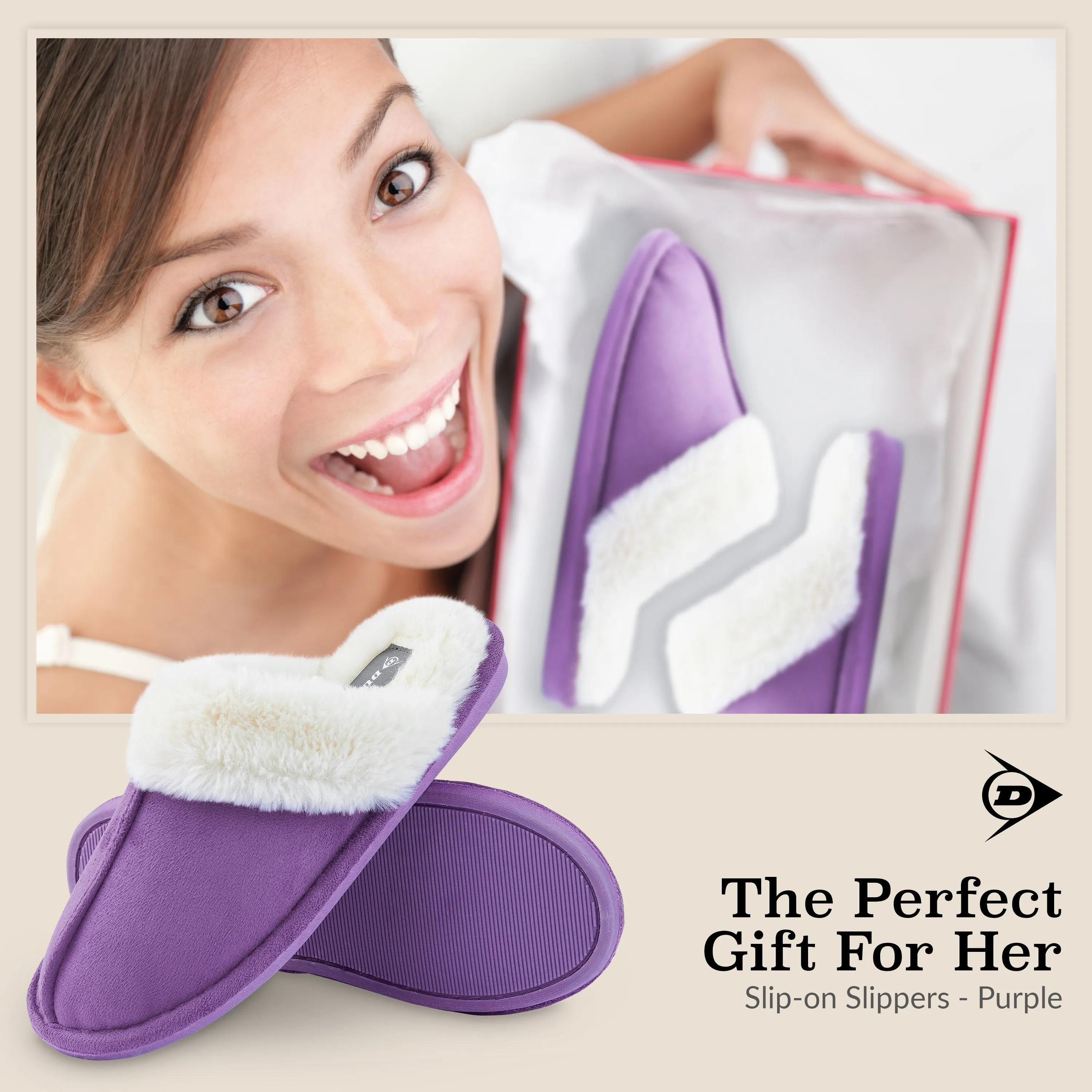 Dunlop Womens Slippers, Memory Foam Fluffy Slip On House Shoes