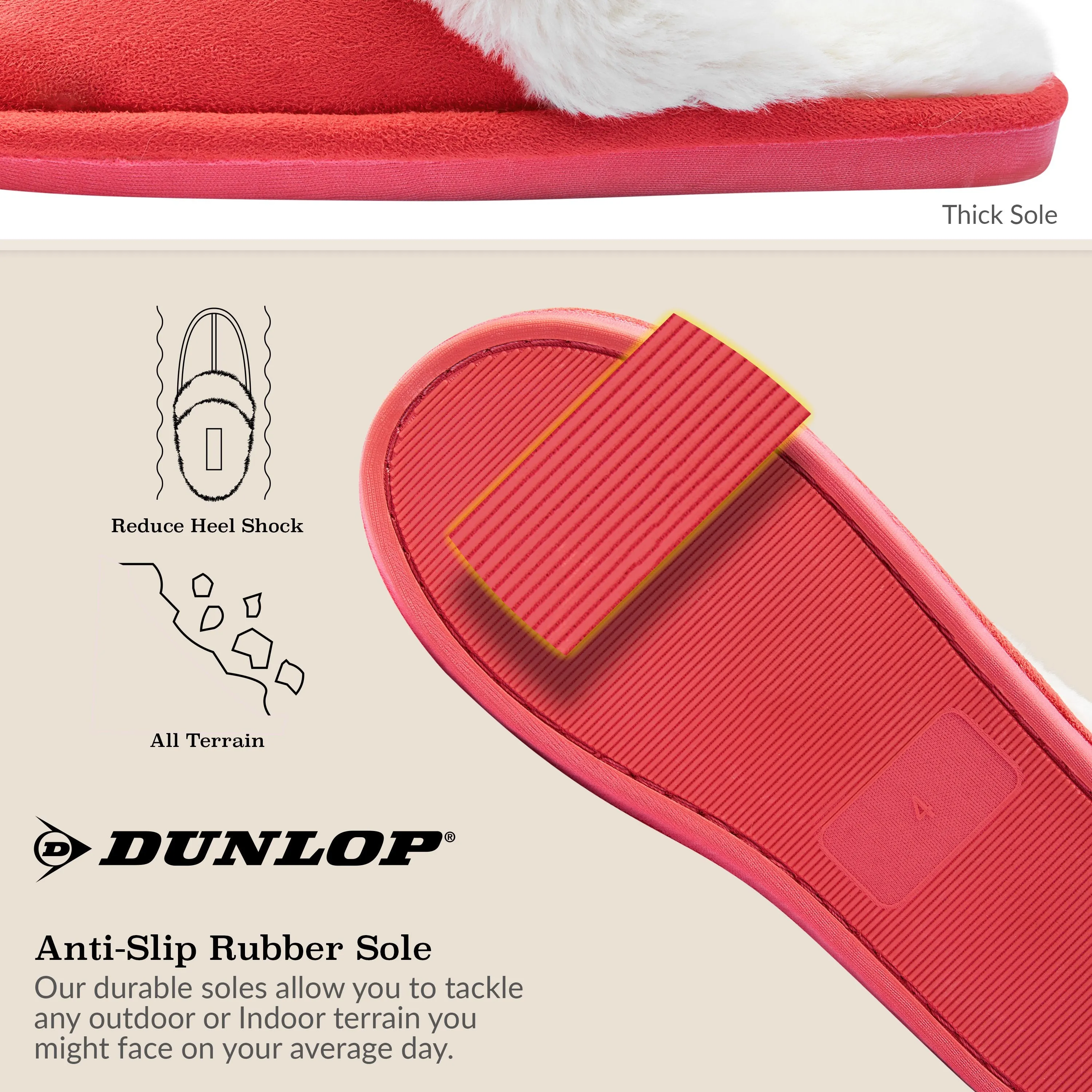 Dunlop Womens Slippers, Memory Foam Fluffy Slip On House Shoes