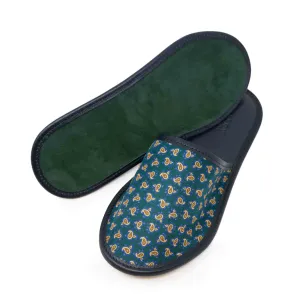 Green Paisley Silk & Leather Slippers