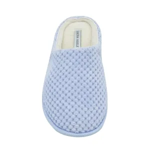 Laura Ashley Ladies Clog Style Spa Slippers with Memory Foam Insole in Pool Party Blue, Size S