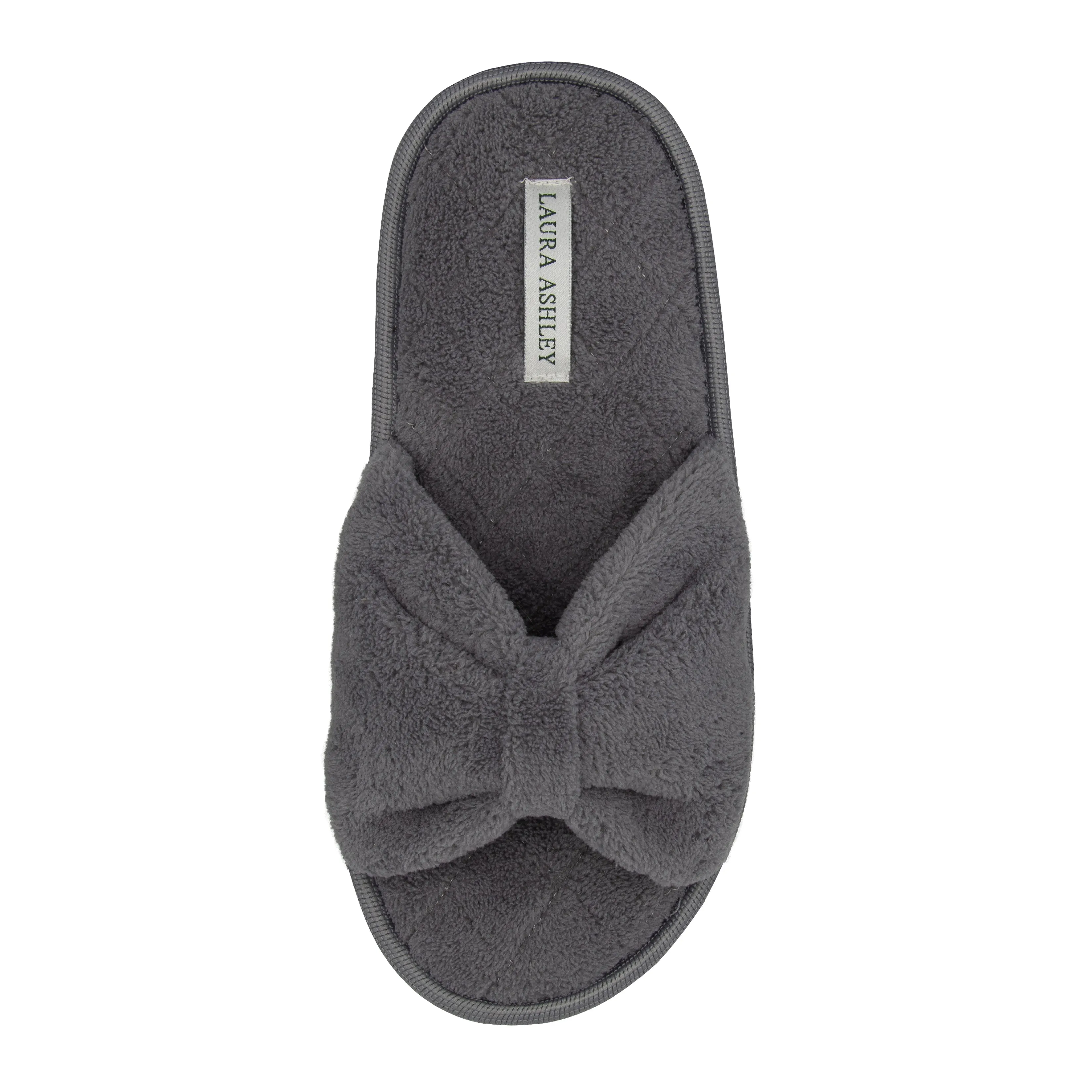 Laura Ashley Ladies Open Toe Spa Slippers with Bow and Memory Foam Insole