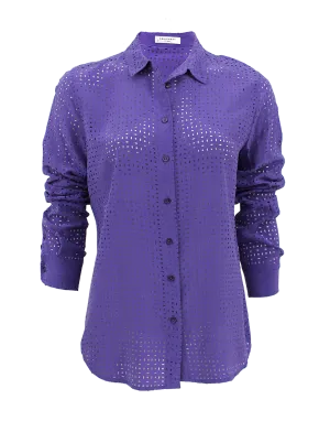 Long Sleeve Perforated Button Down Blouse