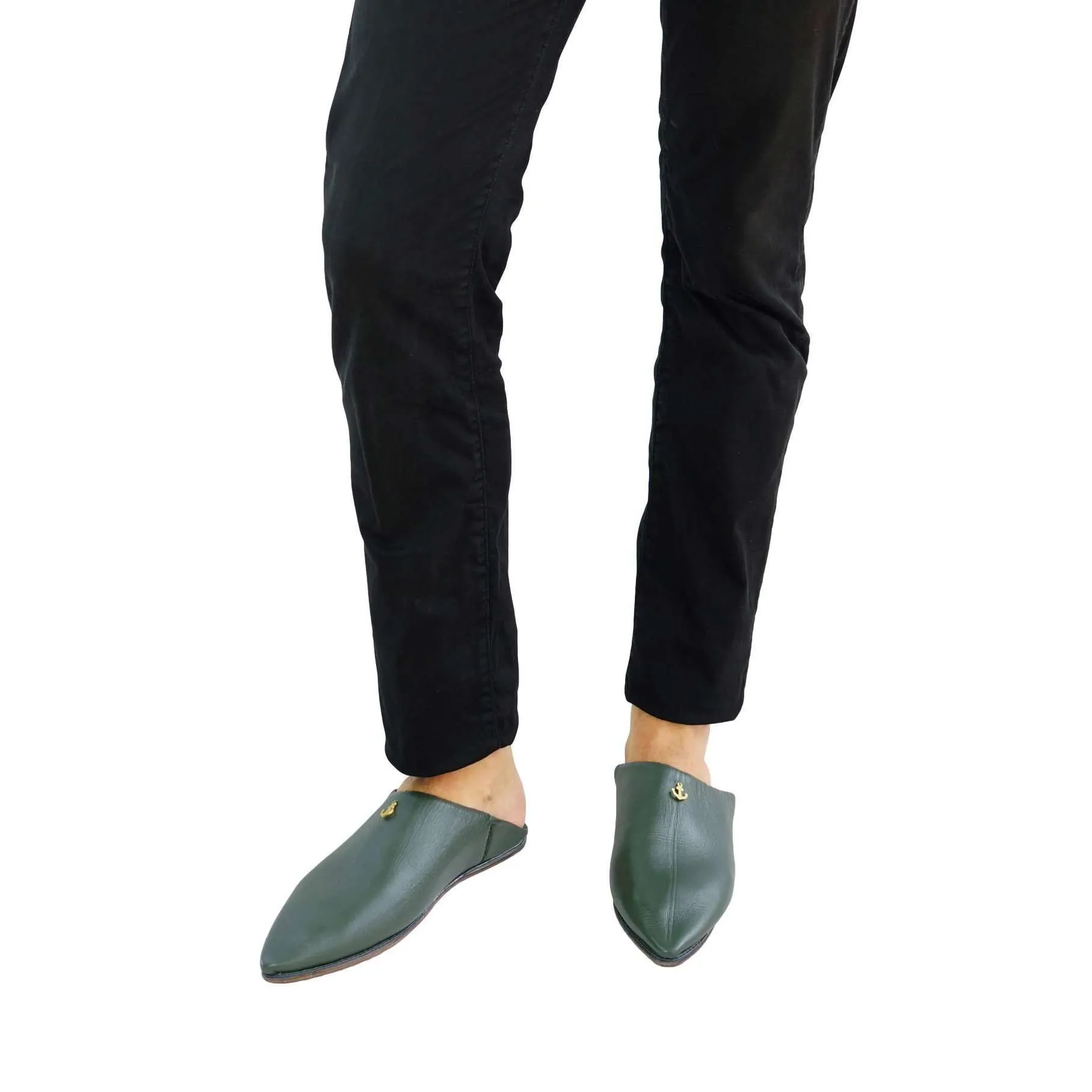 Men's Moroccan Slipper in Khaki Leather with anchor