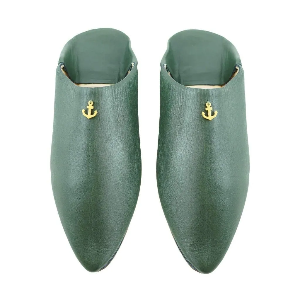 Men's Moroccan Slipper in Khaki Leather with anchor