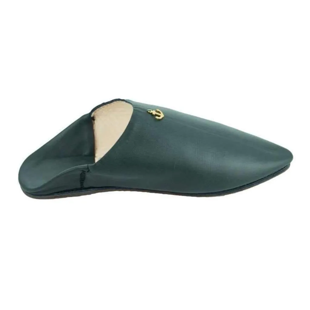 Men's Moroccan Slipper in Khaki Leather with anchor