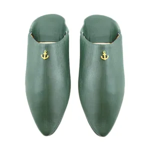 Men's Moroccan Slipper in Khaki Leather with anchor