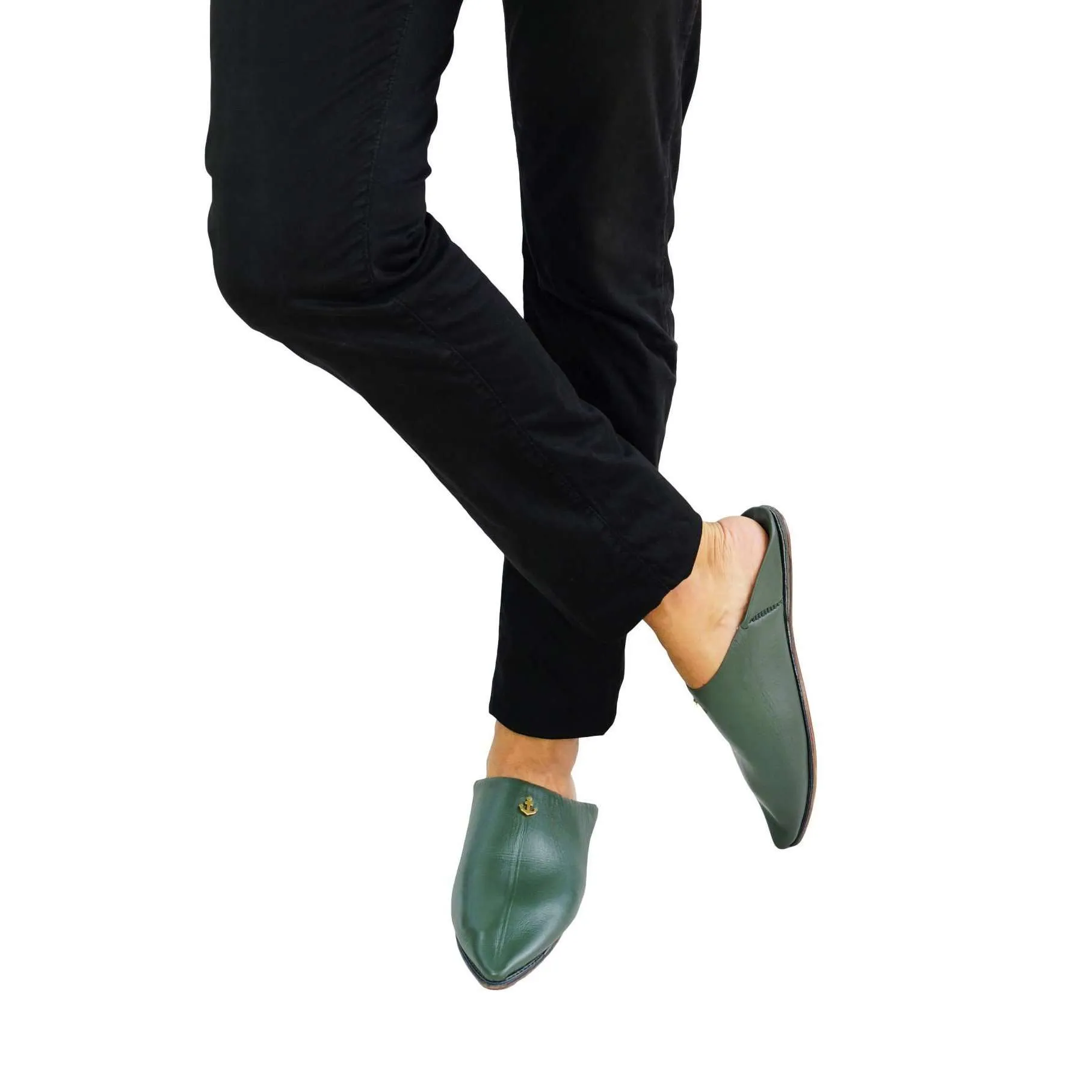 Men's Moroccan Slipper in Khaki Leather with anchor