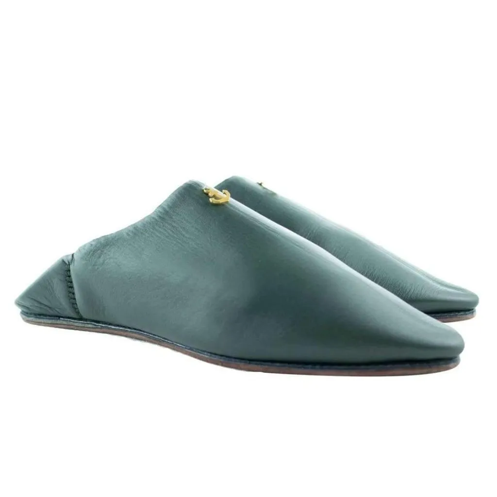 Men's Moroccan Slipper in Khaki Leather with anchor