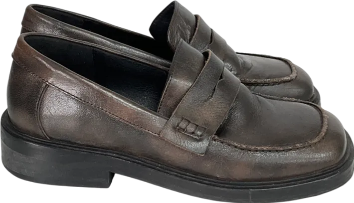 Topshop Cole Premium Leather Square Toe Loafers In Brown UK 4 EU 37 👠