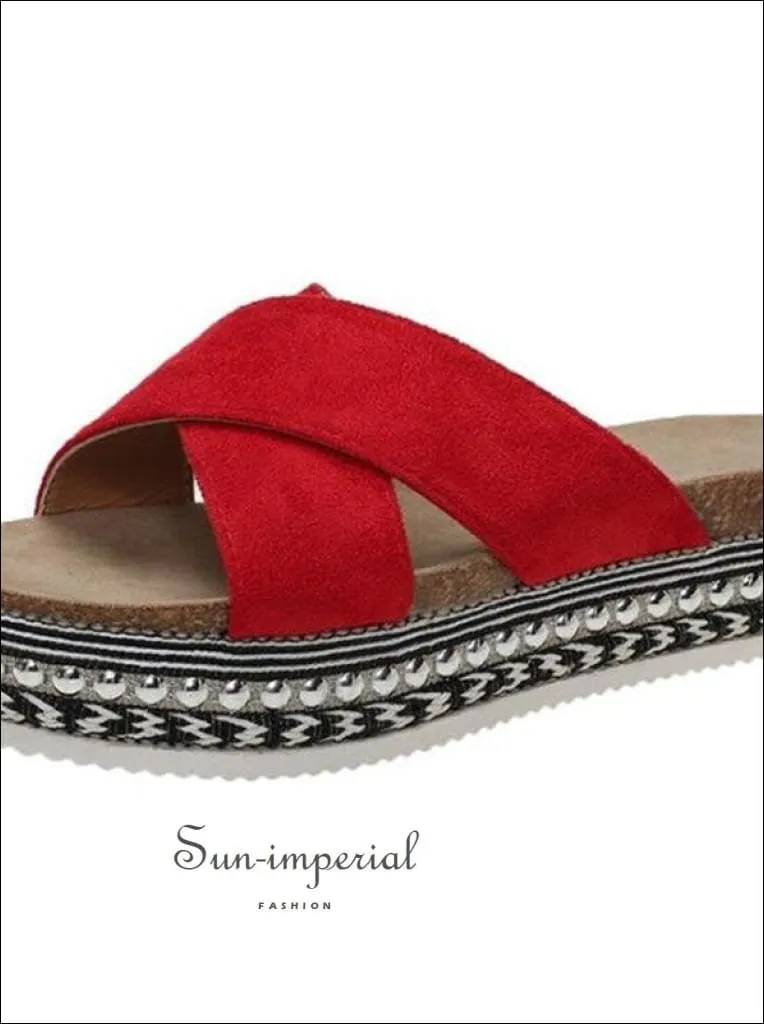 Women Red Summer Open Toe Platform Casual Slippers Ladies Outdoor Flip Flops X Shape