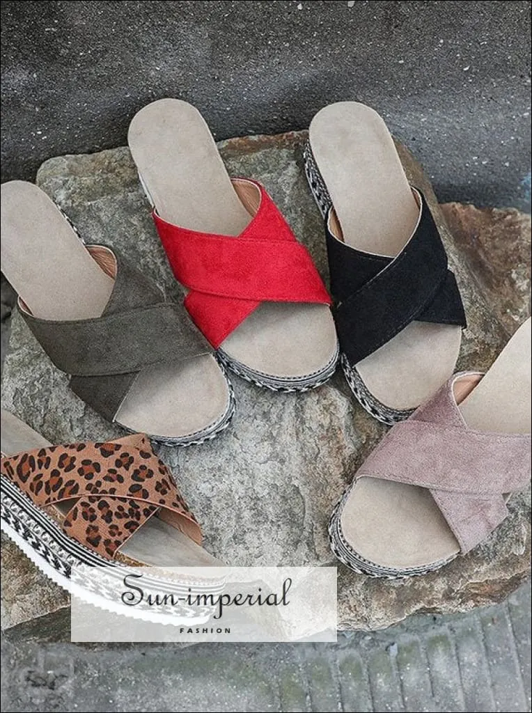 Women Red Summer Open Toe Platform Casual Slippers Ladies Outdoor Flip Flops X Shape