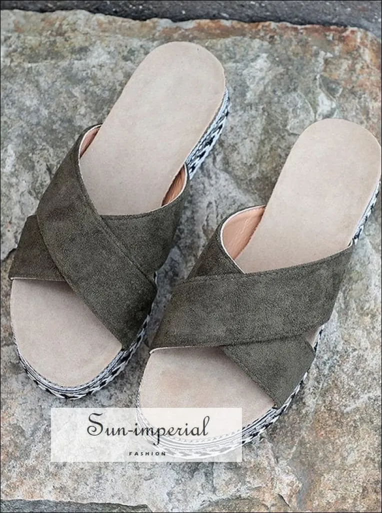 Women Red Summer Open Toe Platform Casual Slippers Ladies Outdoor Flip Flops X Shape