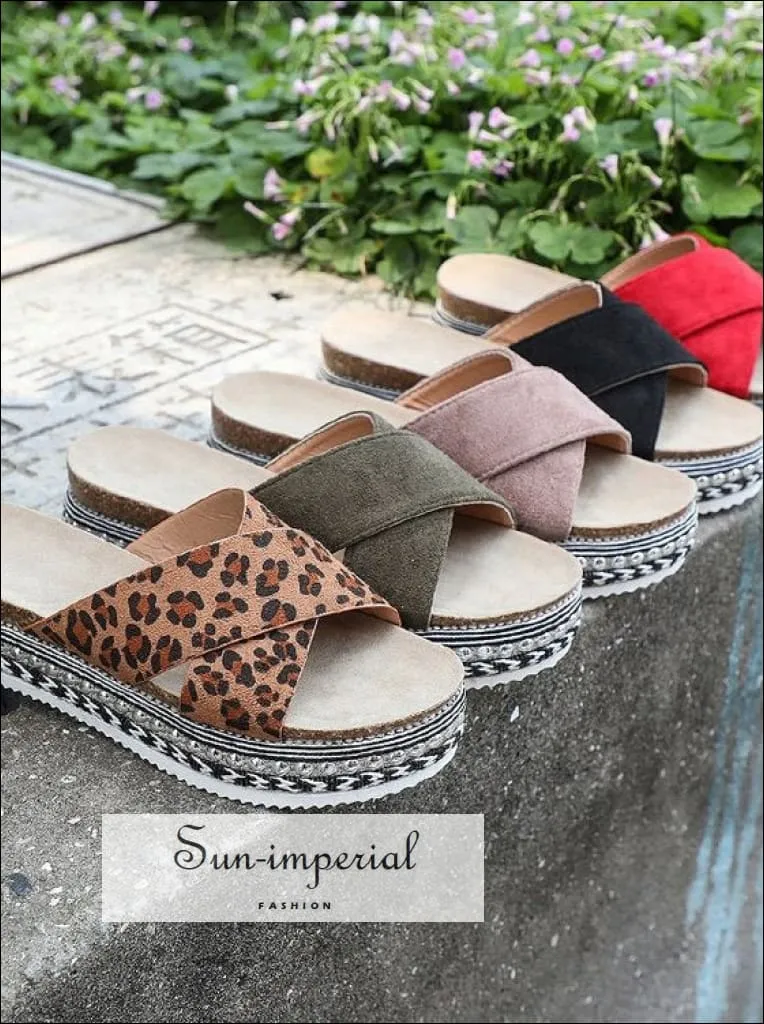 Women Red Summer Open Toe Platform Casual Slippers Ladies Outdoor Flip Flops X Shape