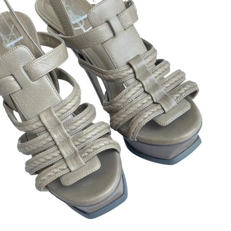 YVES SAINT LAURENT Gray Leather Strappy Slingback Platforms Sandals, Size 38.5